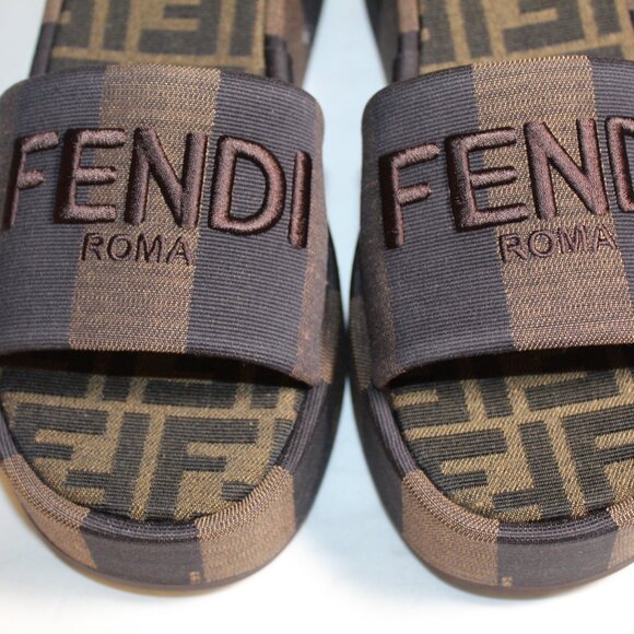 NWB FENDI Slide Tess Jacquard Sunshine Logo Platform Sandals Brown Stripe 40 - Picture 6 of 8